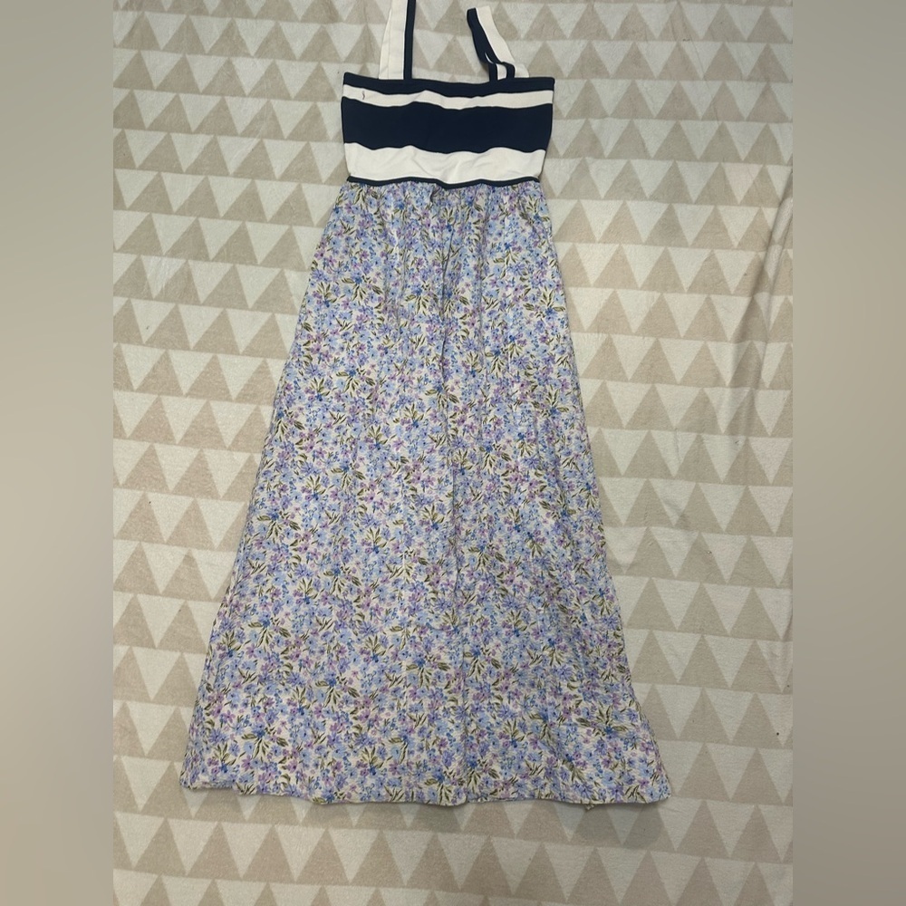 Tanya Taylor sleeveless dress mixed media stripes floral print - Picture 2 of 4